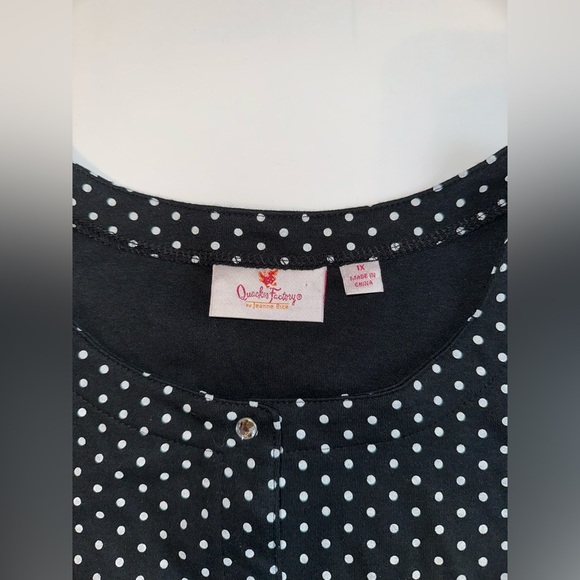Quacker Factory Black White Polka Dot Button Up Shirt 1X Sparkly Buttons - Picture 4 of 8